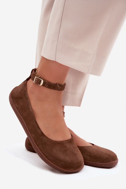 Balerínky BarefootZapnutéturalnego zo semišuu Zazoo 020 Hnedá farba