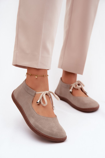 Zamszové kožené barefoot baleríny s pásikmi Zazoo 021, farba cappuccino
