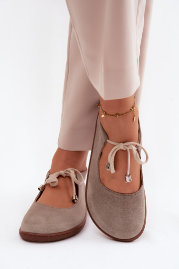 Zamszové kožené barefoot baleríny s pásikmi Zazoo 021, farba cappuccino 2