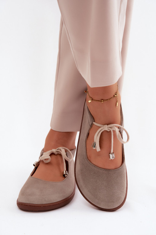 Zamszové kožené barefoot baleríny s pásikmi Zazoo 021, farba cappuccino