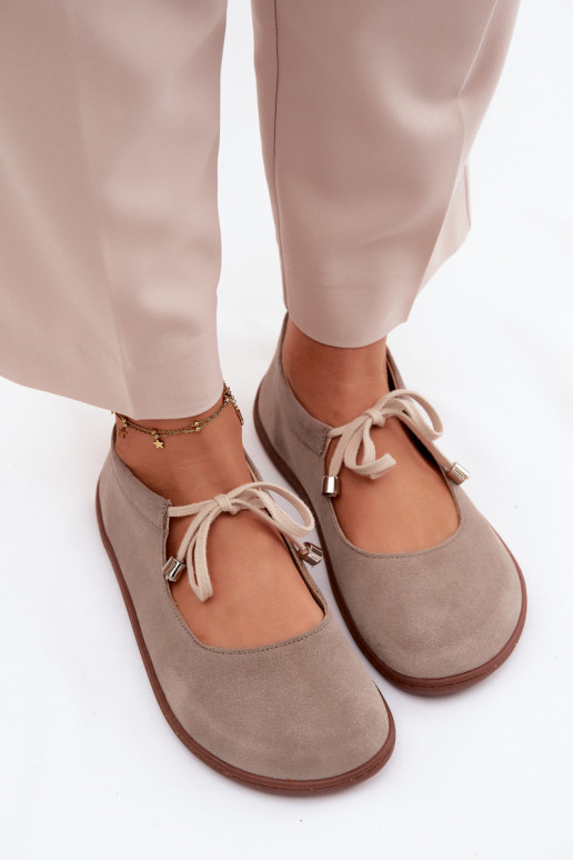 Zamszové kožené barefoot baleríny s pásikmi Zazoo 021, farba cappuccino