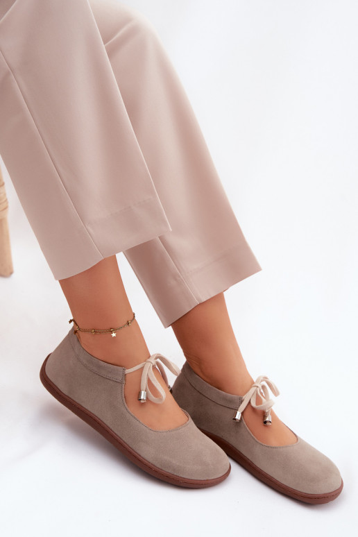 Zamszové kožené barefoot baleríny s pásikmi Zazoo 021, farba cappuccino