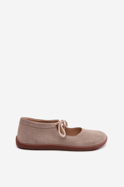 Zamszové kožené barefoot baleríny s pásikmi Zazoo 021, farba cappuccino