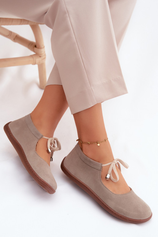 Zamszové kožené barefoot baleríny s pásikmi Zazoo 021, farba cappuccino