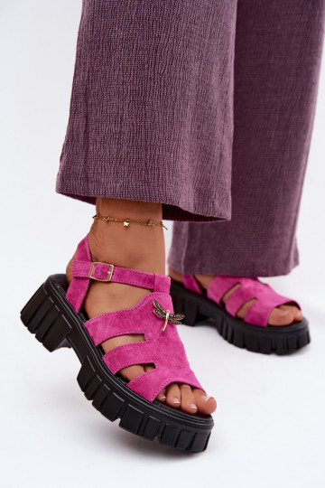 Kožené Dámske semišové sandále s platformouINażką Vinceza 79627 čierna 2