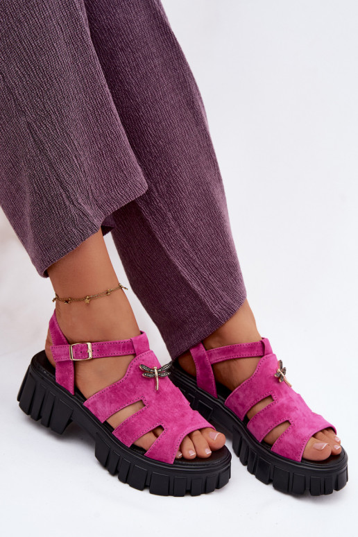 Kožené Dámske semišové sandále s platformouINażką Vinceza 79627 čierna