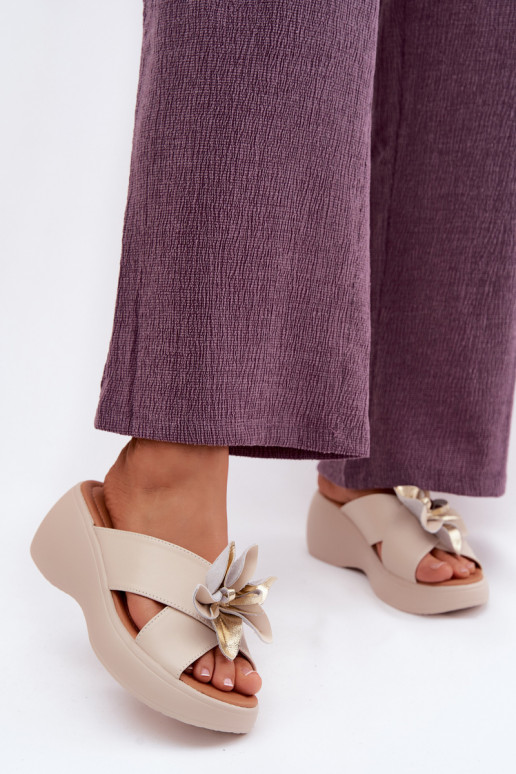 Kožené papuče s platformou S Ornatem Kvet Vinceza 41511 béžová