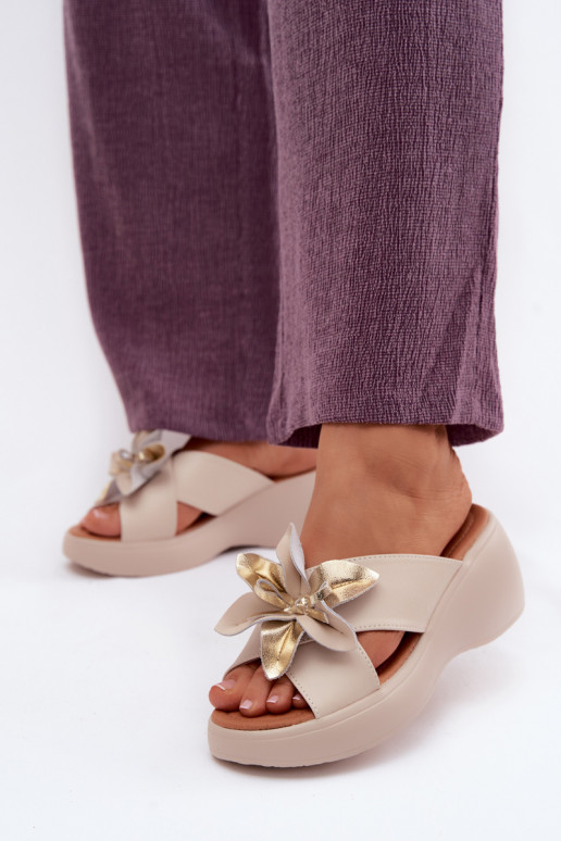 Kožené papuče s platformou S Ornatem Kvet Vinceza 41511 béžová