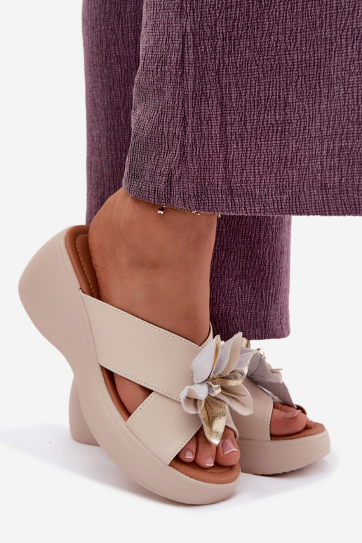 Kožené papuče s platformou S Ornatem Kvet Vinceza 41511 béžová