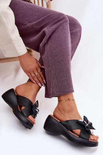 Kožené papuče s platformou S Ornatem Kvet Vinceza 41511 čierna