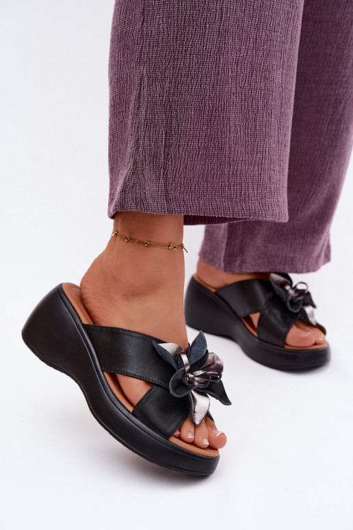 Kožené papuče s platformou S Ornatem Kvet Vinceza 41511 čierna