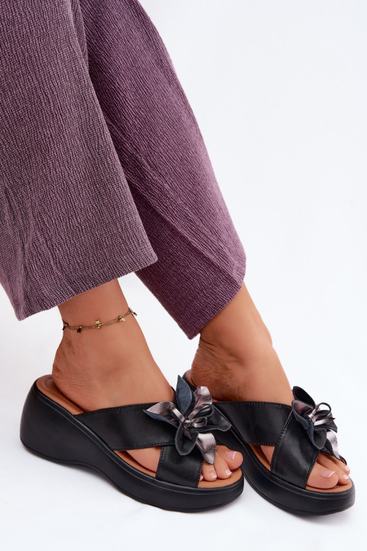 Kožené papuče s platformou S Ornatem Kvet Vinceza 41511 čierna