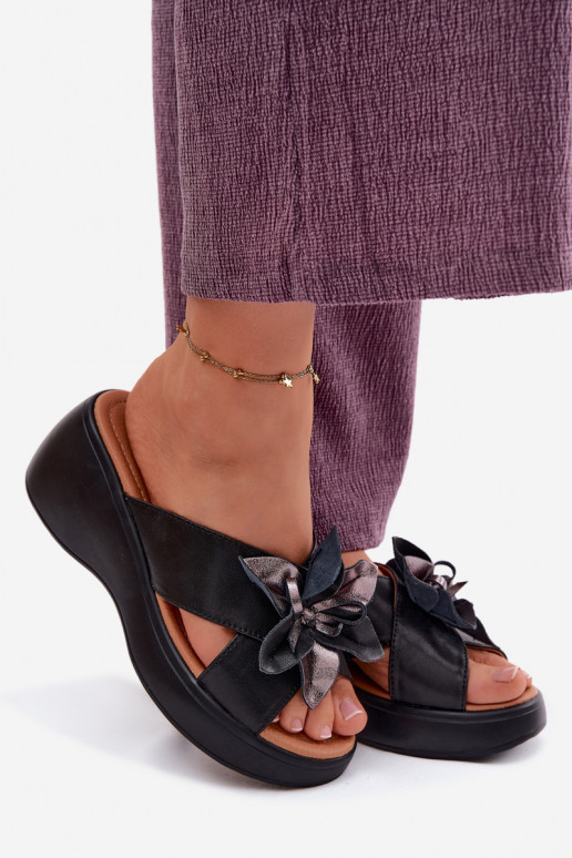 Kožené papuče s platformou S Ornatem Kvet Vinceza 41511 čierna