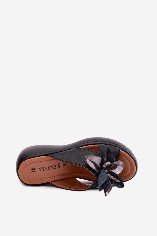 Kožené papuče s platformou S Ornatem Kvet Vinceza 41511 čierna