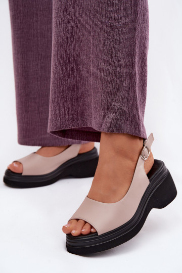 Kožené Sandále na platforme Vinceza 66936 béžová