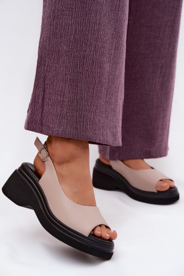 Kožené Sandále na platforme Vinceza 66936 béžová 2