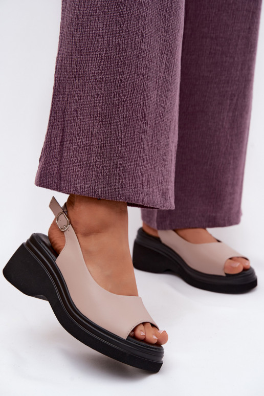 Kožené Sandále na platforme Vinceza 66936 béžová