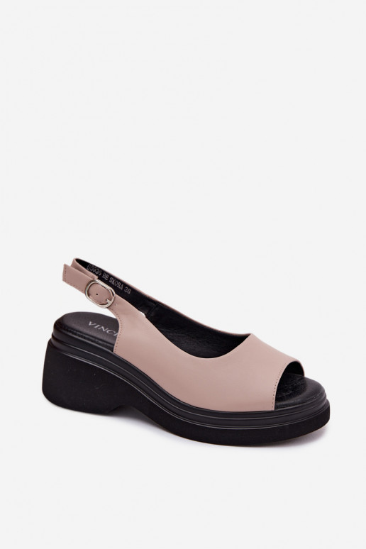 Kožené Sandále na platforme Vinceza 66936 béžová