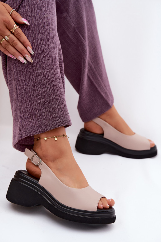 Kožené Sandále na platforme Vinceza 66936 béžová