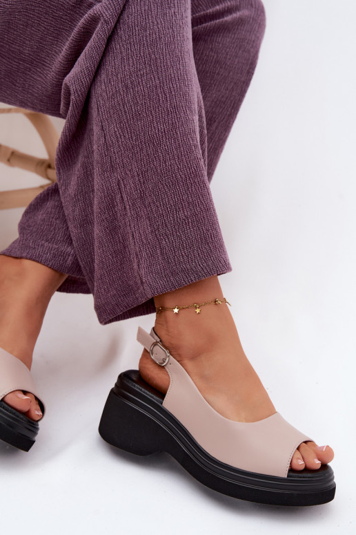 Kožené Sandále na platforme Vinceza 66936 béžová