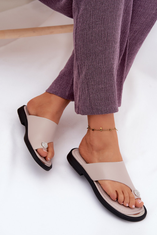 Kožené papuče Plážové šľapky Dámske so širokými podpätkami Vinceza 62307 béžová