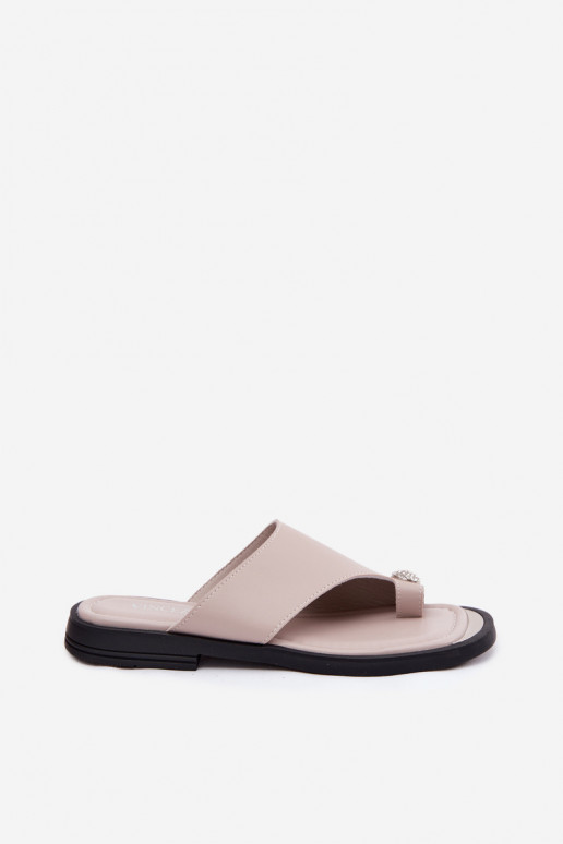 Kožené papuče Plážové šľapky Dámske so širokými podpätkami Vinceza 62307 béžová