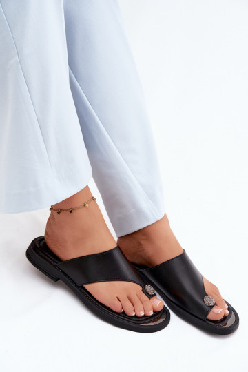 Kožené papuče Plážové šľapky Dámske so širokými podpätkami Vinceza 62307 čierna