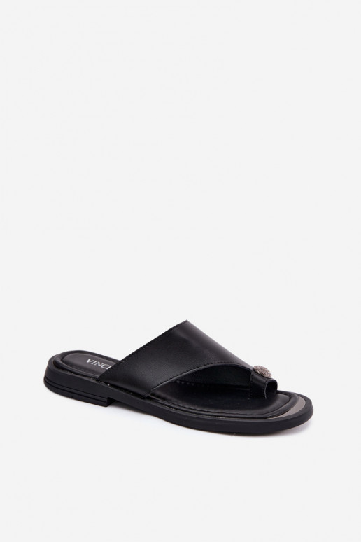 Kožené papuče Plážové šľapky Dámske so širokými podpätkami Vinceza 62307 čierna