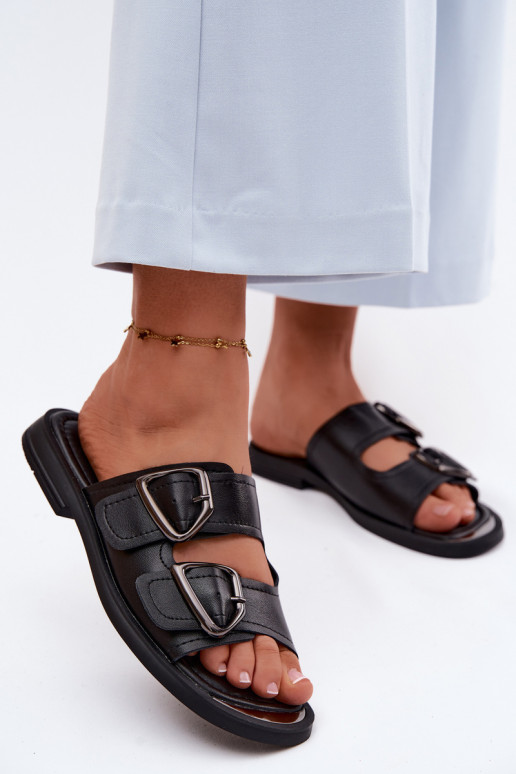 Kožené papuče Dámske s prackami Vinceza 62304 čierna