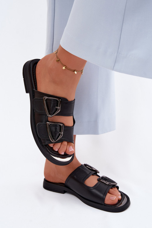 Kožené papuče Dámske s prackami Vinceza 62304 čierna