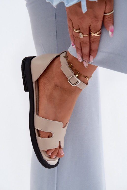 Dámske sandáleZapnutéturalnej Skóry so širokými podpätkami Vinceza 62305 béžová