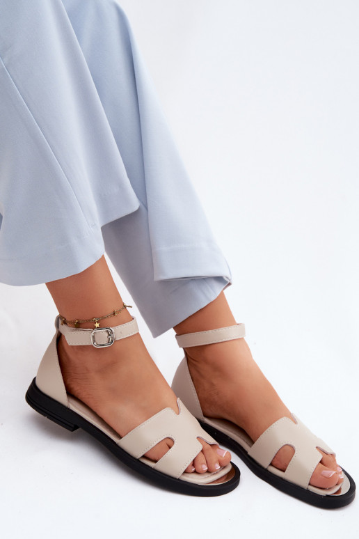 Dámske sandáleZapnutéturalnej Skóry so širokými podpätkami Vinceza 62305 béžová