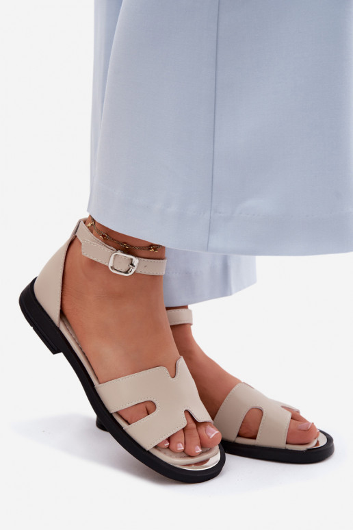 Dámske sandáleZapnutéturalnej Skóry so širokými podpätkami Vinceza 62305 béžová