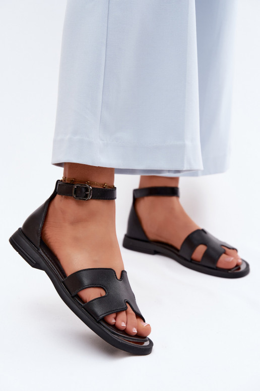 Dámske sandáleZapnutéturalnej Skóry so širokými podpätkami Vinceza 62305 čierna