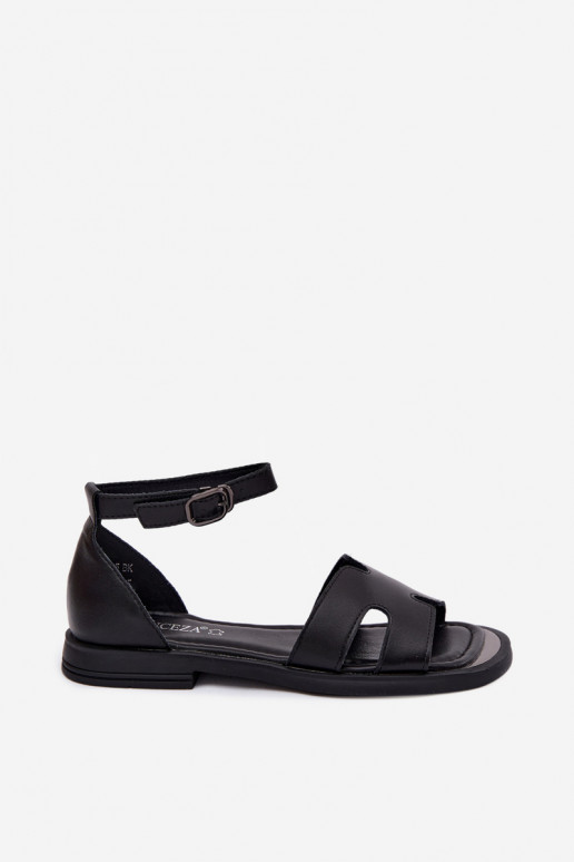 Dámske sandáleZapnutéturalnej Skóry so širokými podpätkami Vinceza 62305 čierna