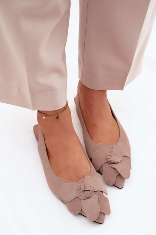 sandále Kožené zo semišu so širokými podpätkami S Ornatem Kvet Vinceza 66951 béžová