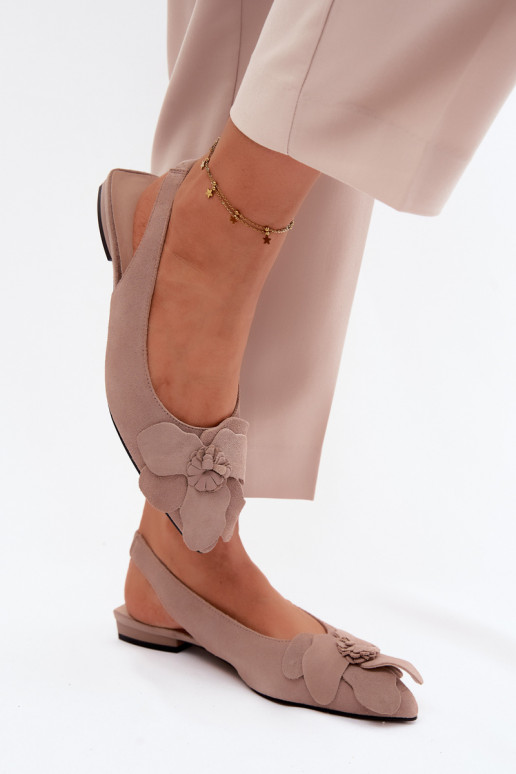 sandále Kožené zo semišu so širokými podpätkami S Ornatem Kvet Vinceza 66951 béžová