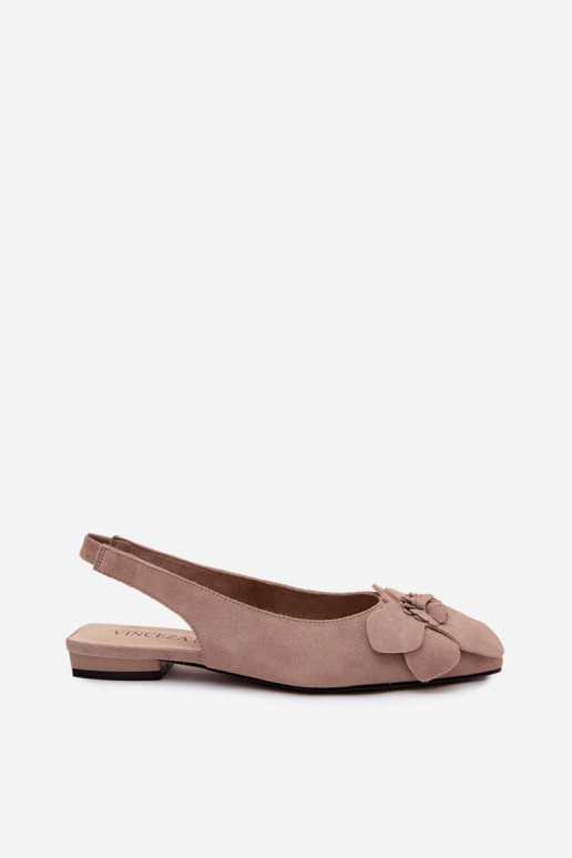 sandále Kožené zo semišu so širokými podpätkami S Ornatem Kvet Vinceza 66951 béžová