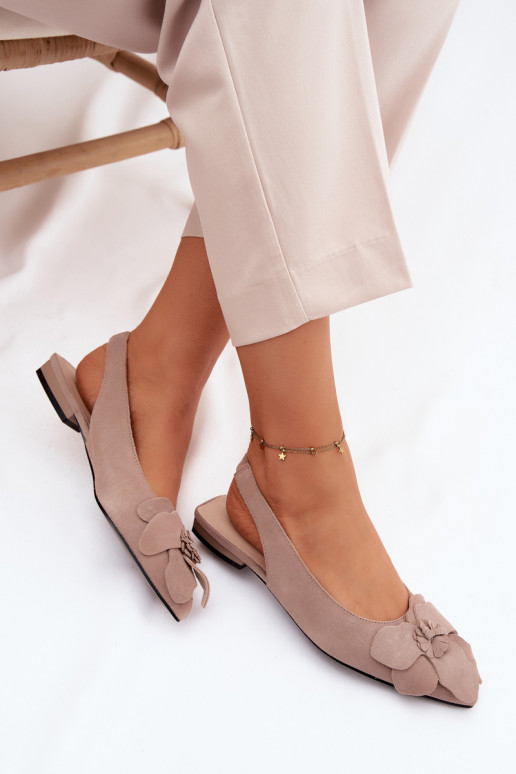 sandále Kožené zo semišu so širokými podpätkami S Ornatem Kvet Vinceza 66951 béžová