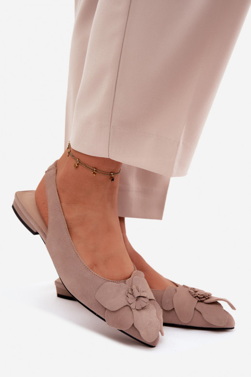 sandále Kožené zo semišu so širokými podpätkami S Ornatem Kvet Vinceza 66951 béžová