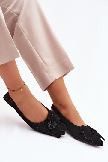sandále Kožené zo semišu so širokými podpätkami S Ornatem Kvet Vinceza 66951 čierna