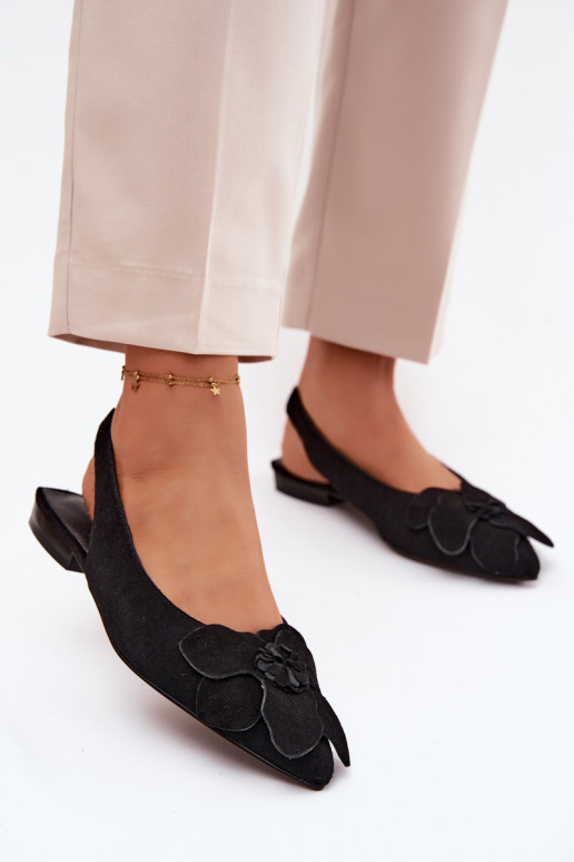 sandále Kožené zo semišu so širokými podpätkami S Ornatem Kvet Vinceza 66951 čierna