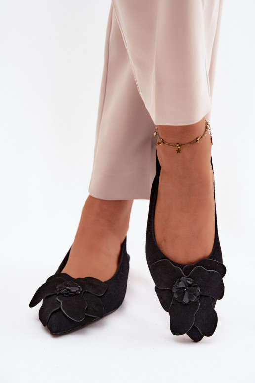 sandále Kožené zo semišu so širokými podpätkami S Ornatem Kvet Vinceza 66951 čierna