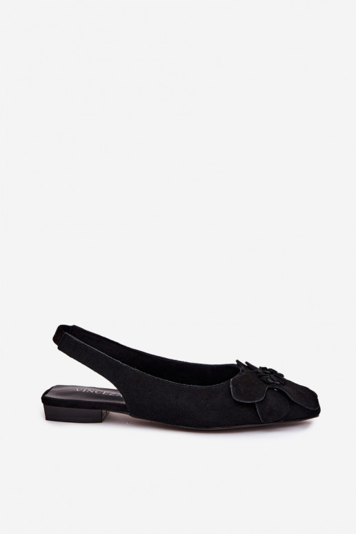 sandále Kožené zo semišu so širokými podpätkami S Ornatem Kvet Vinceza 66951 čierna