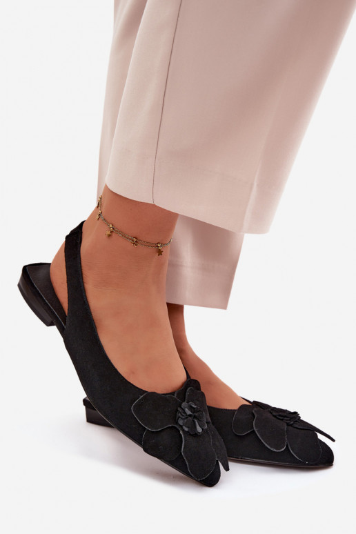 sandále Kožené zo semišu so širokými podpätkami S Ornatem Kvet Vinceza 66951 čierna