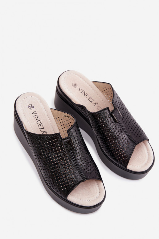 Dámske papučeZapnutéturalnej Skóry s platformou Vinceza 95392 čierna