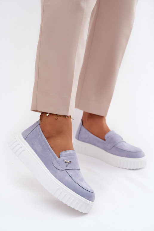 Dámske slip-on topánky z umelej semišovej platformy Vinceza 93218 v modrej