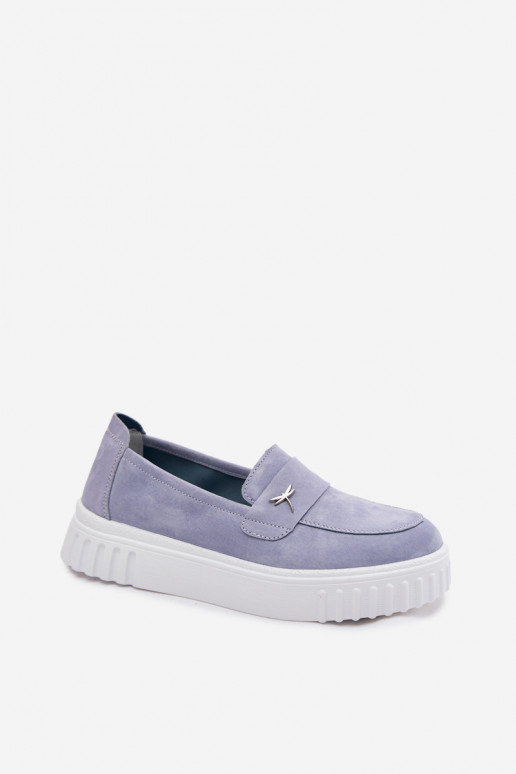 Dámske slip-on topánky z umelej semišovej platformy Vinceza 93218 v modrej