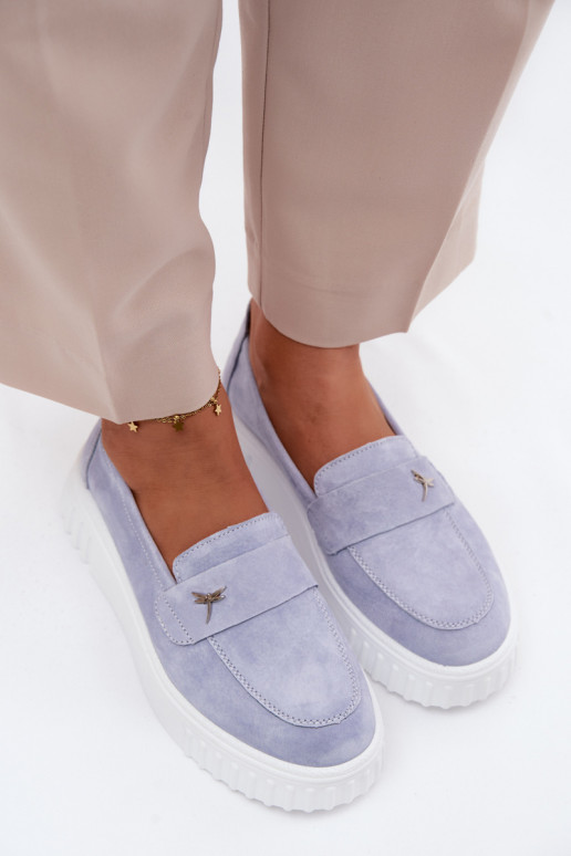 Dámske slip-on topánky z umelej semišovej platformy Vinceza 93218 v modrej