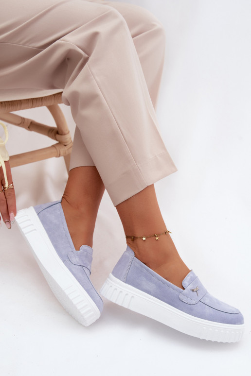 Dámske slip-on topánky z umelej semišovej platformy Vinceza 93218 v modrej